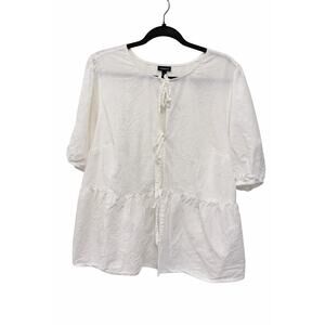 Torrid 1X White Cotton Babydoll Top Tie Front Peplum Boho Coastal Romantic